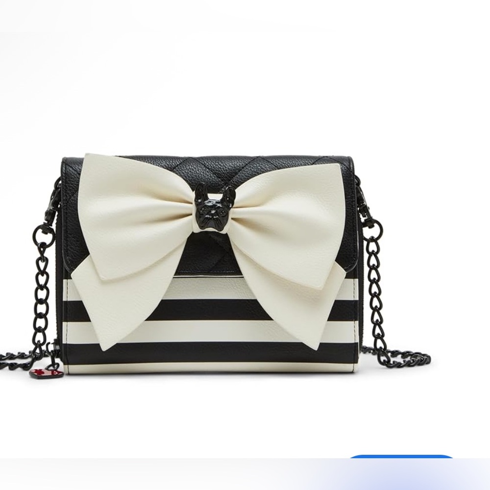 Betsey Johnson Black and White Striped Bow Bag